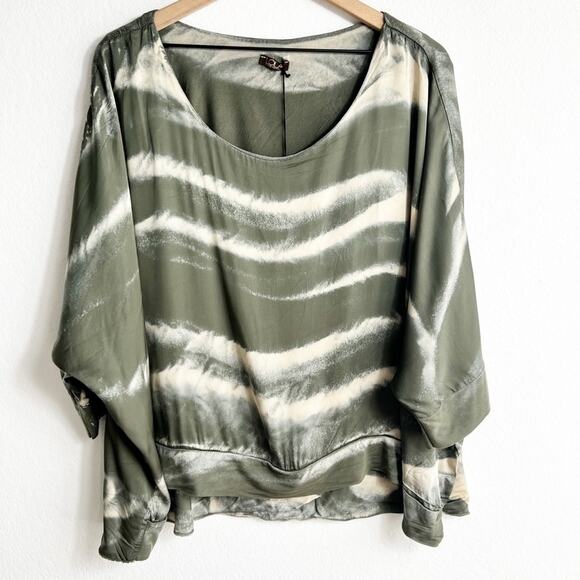 LOLA Made In Italy Green Print Women Viscose Silk Blouse Medium Brand New - Picture 1 of 8